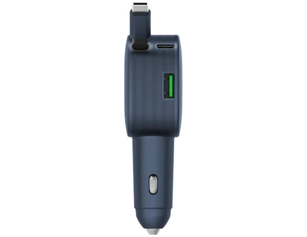 Momax 1-Move⁺ 2-Port Car Charger With Built-In Retractable Cable 60W (UC19E) with USB ports on a white background