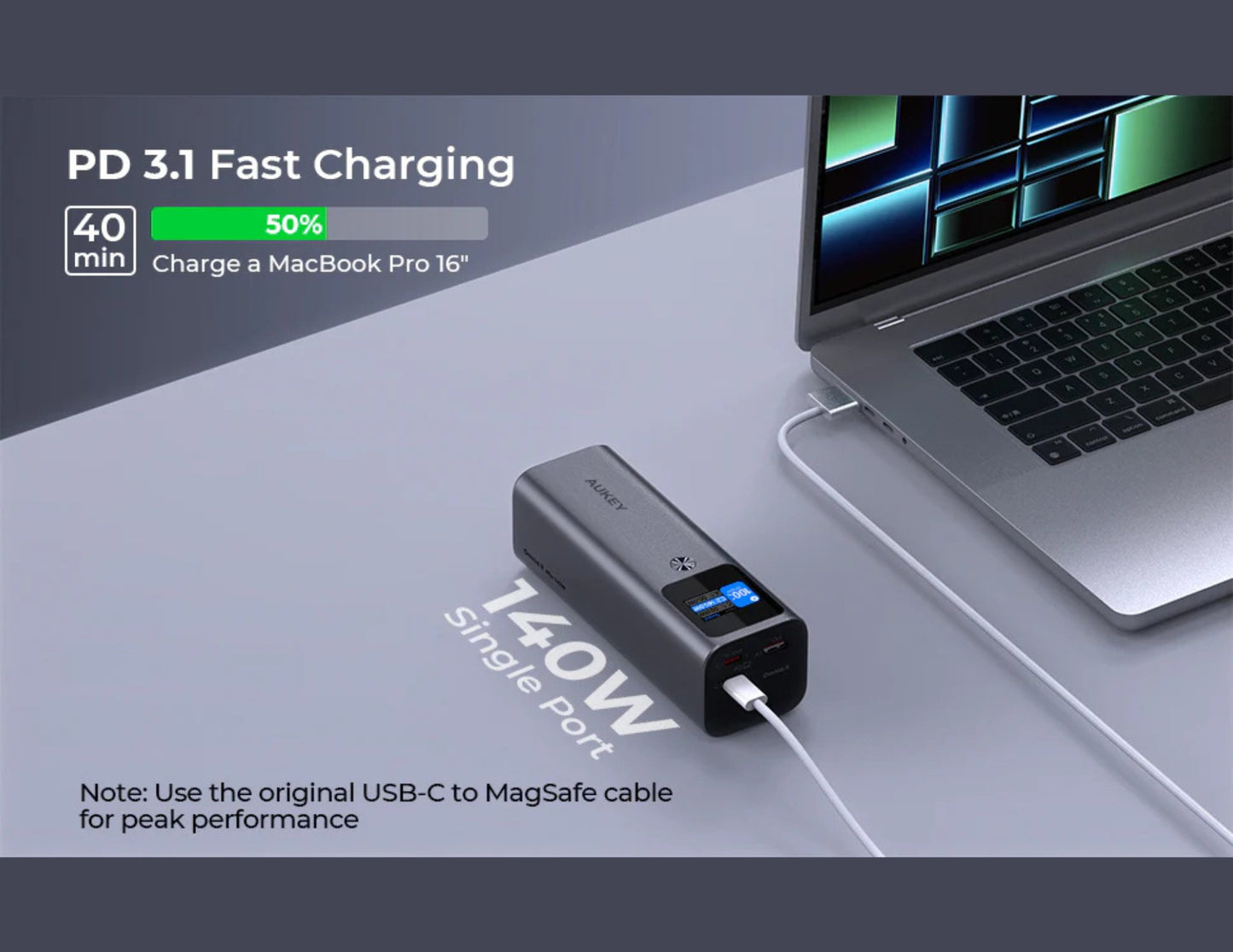 بنك طاقة AUKEY PB-Y45 بقوة 140 واط وسعة 27600 مللي أمبير/ساعة مع شحن سريع USB-C