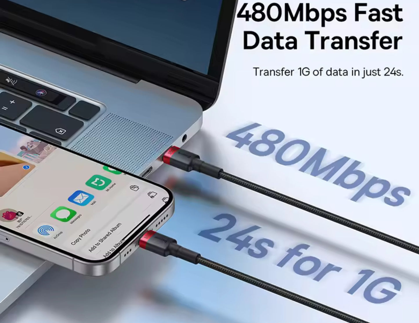 كابل شحن Baseus Cafule USB-C إلى USB-C 100 واط بطول متر واحد، قطعتان، أحمر وأسود + رمادي، P10318306003-00