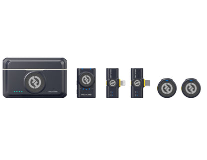 Set of Hollyland Lark M2 Wireless Lavalier Microphone Combo on a white background