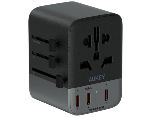 محول Aukey Travel Mate 35W GaN العالمي مع منافذ USB PA-TA07A رمادي