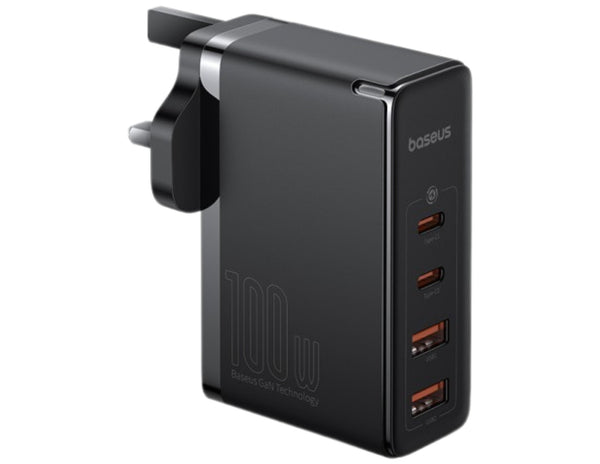 Baseus GaN5 Pro 100W 4-Port Fast Charger P10110829113-00 | UK Plug + 100W Type-C Cable (1M) – Black