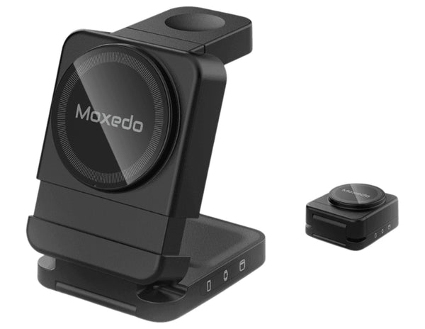 Maxedo device with a black stand and small attached component on a white background