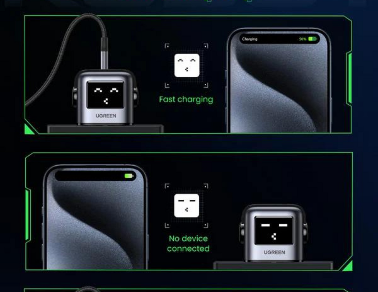 UGREEN - شاحن Nexode RG 65W USB C GaN (أسود)