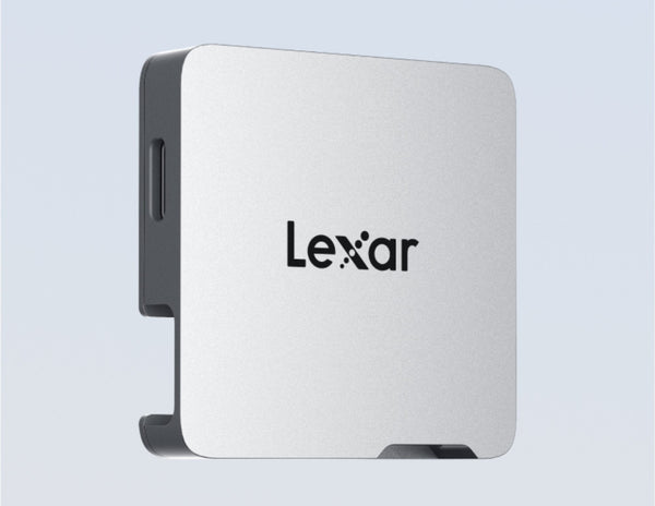 Lexar external hard drive on a light gray background