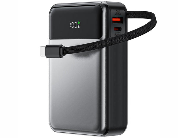 Acefast M21 20000mAh PD65W Power Bank with USB cable on a white background