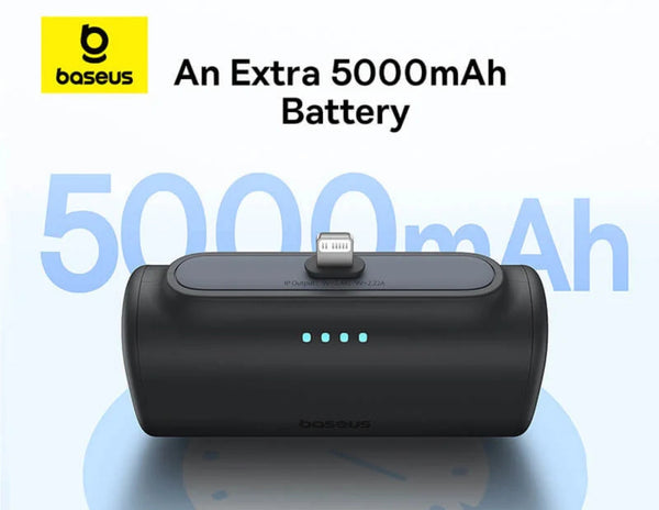 Baseus power bank with 5000mAh capacity on a white background