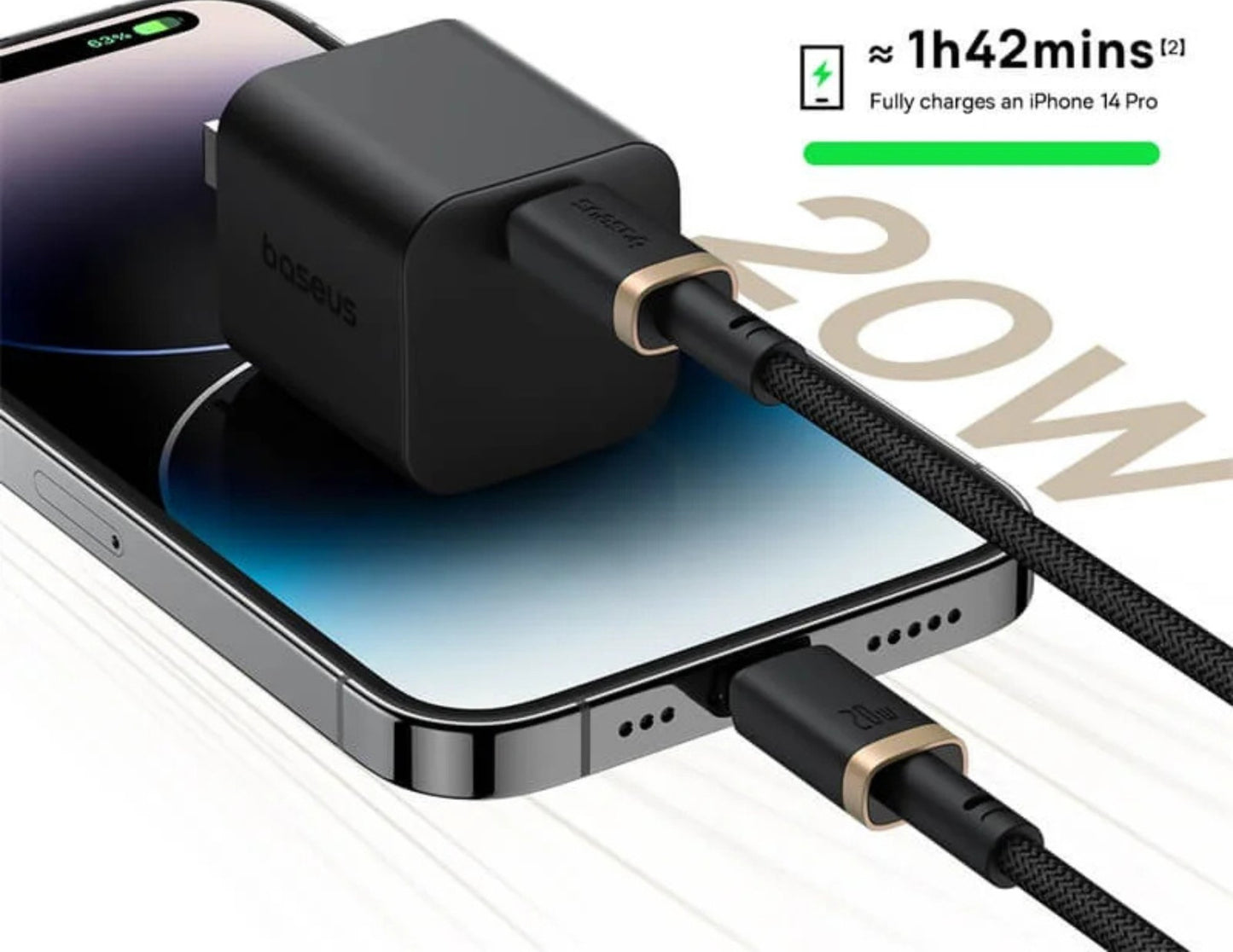 Baseus Dura Charging Cable USB-C to iP 20W Gold Black 2M P10377800U01-02