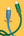 Green and blue charging cable with 'momox' branding on a yellow background