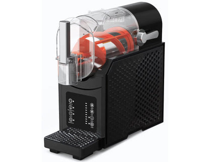 Black slush machine with clear container on a white background