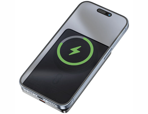 Smartphone with wireless charging icon on a white background