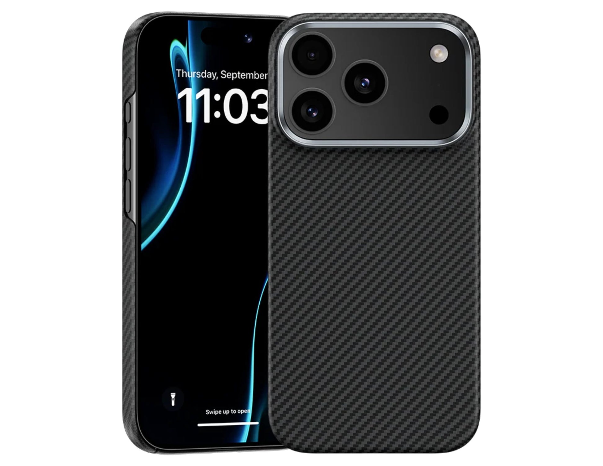Smartphone with a Benks ArmorAir 600D Kevlar® Case for iPhone 17 Pro Max on a white background