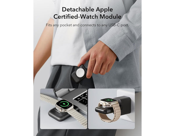 Detachable Apple Certified-Watch Module with a person holding it and additional images of the module in use.