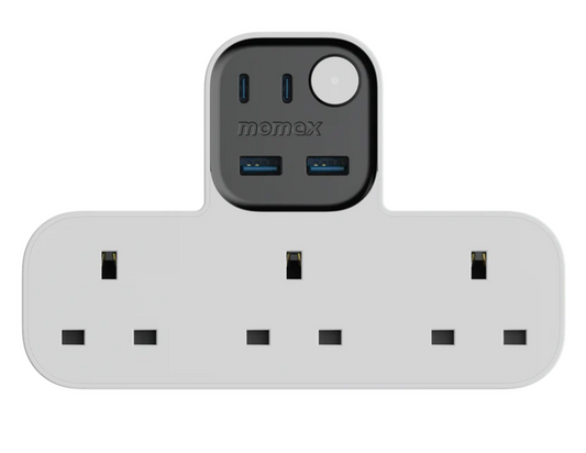 Momax 1-Charger Work Flow T-Shaped Extension with 3 Sockets & USB Ports