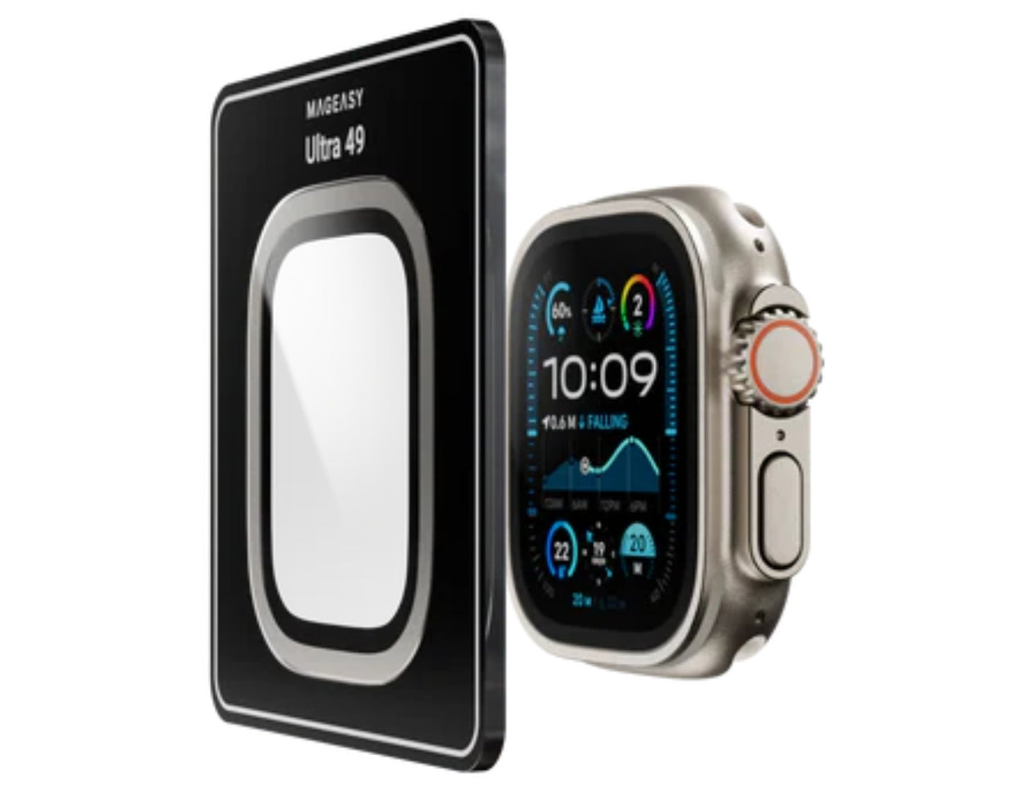 Smartwatch with a protective case on a white background