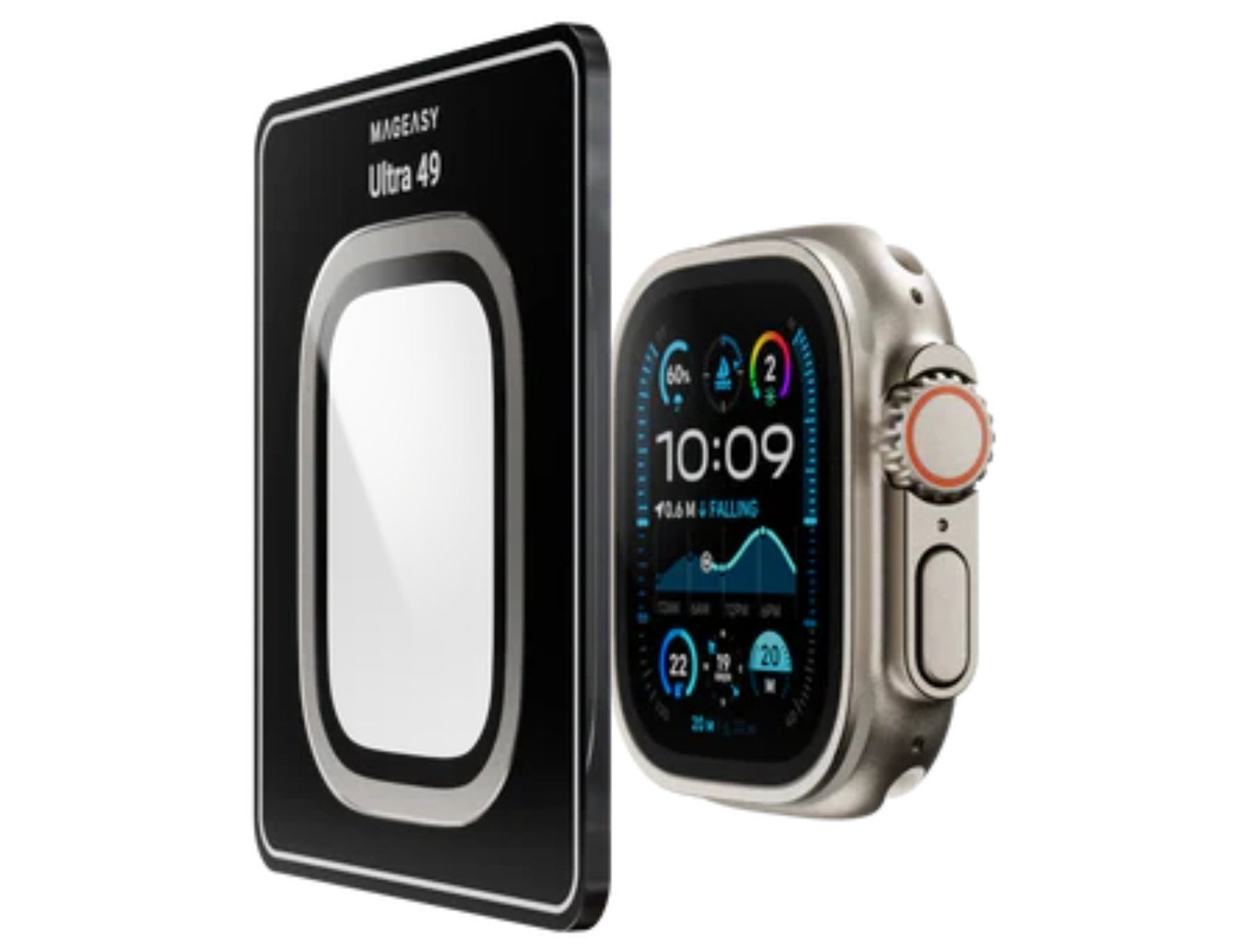 Smartwatch with a protective case on a white background