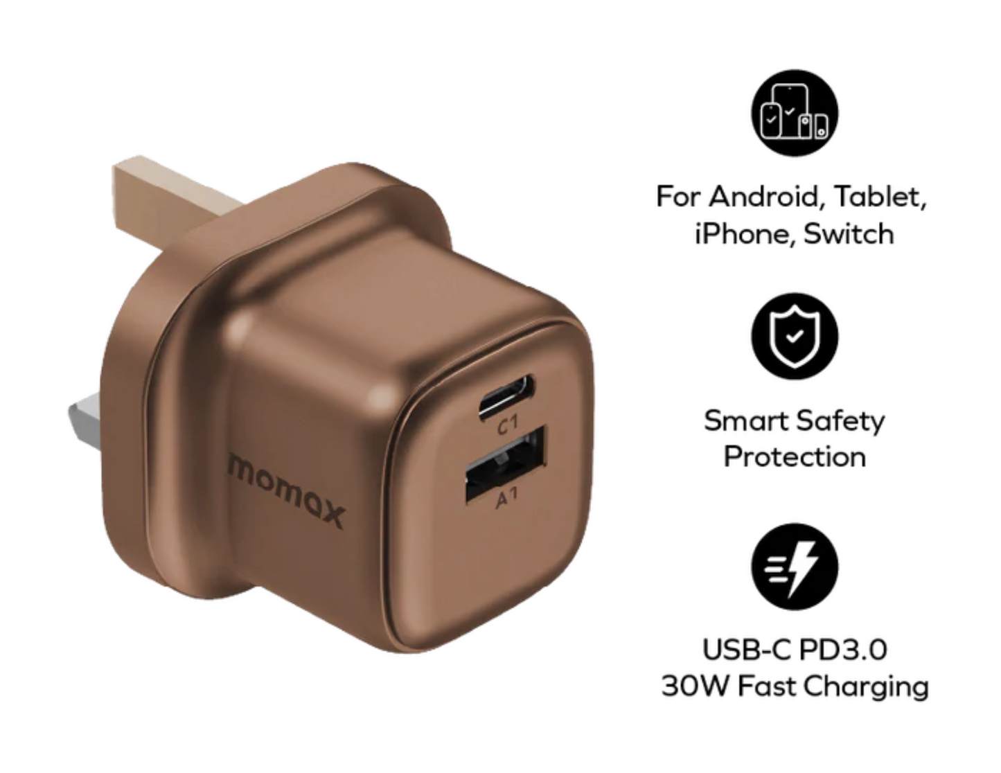 Momax 1-Charge 2-Port GaN Charger 30W