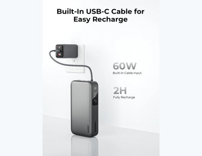 Aukey PB-Y43P Sprint X 130W PD 20000mAh Power Bank – Gray with USB-C cable and charging adapter on a white background