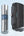 Two electronic devices, one silver and cylindrical, the other black and rectangular with a brand logo, on a light blue background.