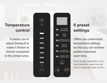 Temperature control panel with preset settings on a white background