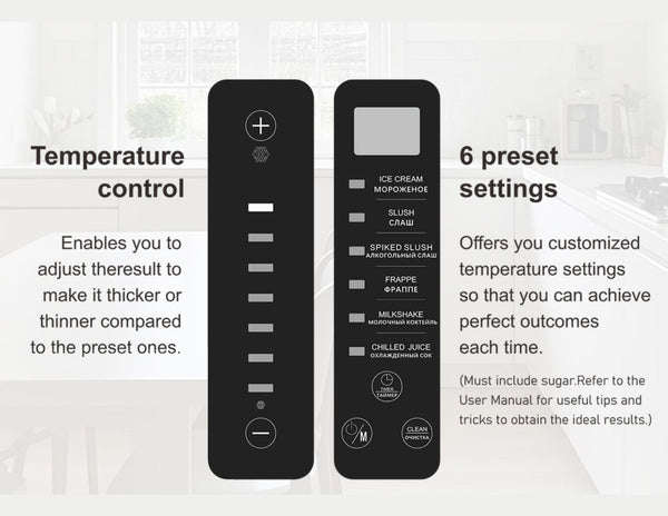 Temperature control panel with preset settings on a white background