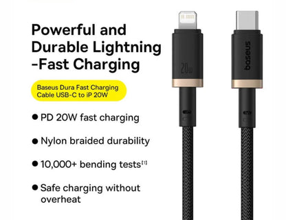 Baseus Dura Charging Cable USB-C to iP 20W Gold Black 2M P10377800U01-02