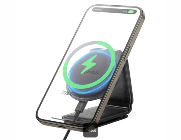 Baseus PrimeTrip C02 Mega Magnetic Wireless Charging Car Mount with a smartphone on a white background
