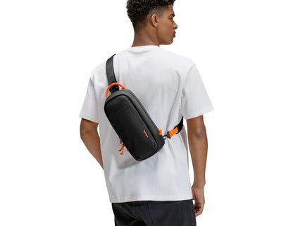 Person wearing a Tomtoc GameOn-G49 Nintendo Switch 2 Sling Bag – Black (G49S1D1) on a white background
