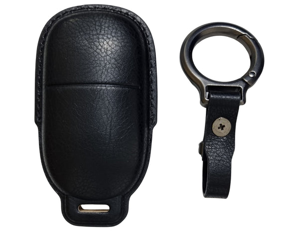 Black Car Key Cover for Rox 01 – Alcantara or Leather on a white background