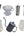 Collection of coffee brewing equipment including a scale, filter, tumbler, and various cups on a white background.