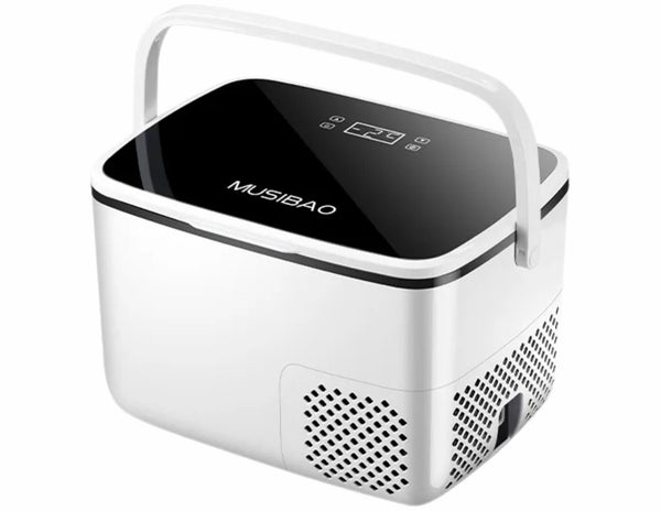 Portable fridge device with 'Musibao' branding on a white background