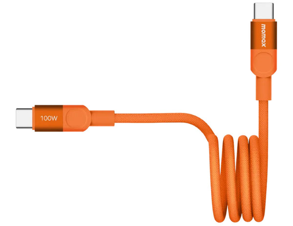 Orange charging cable with USB-C connectors on a white background