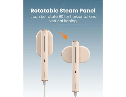 Rotatable steam panel with text on a blue background