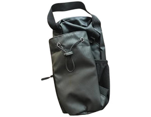 Black drawstring bag on a white background