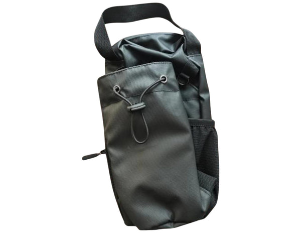 Black drawstring bag on a white background