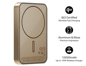 Wireless charging pad with QI2 certification on a white background