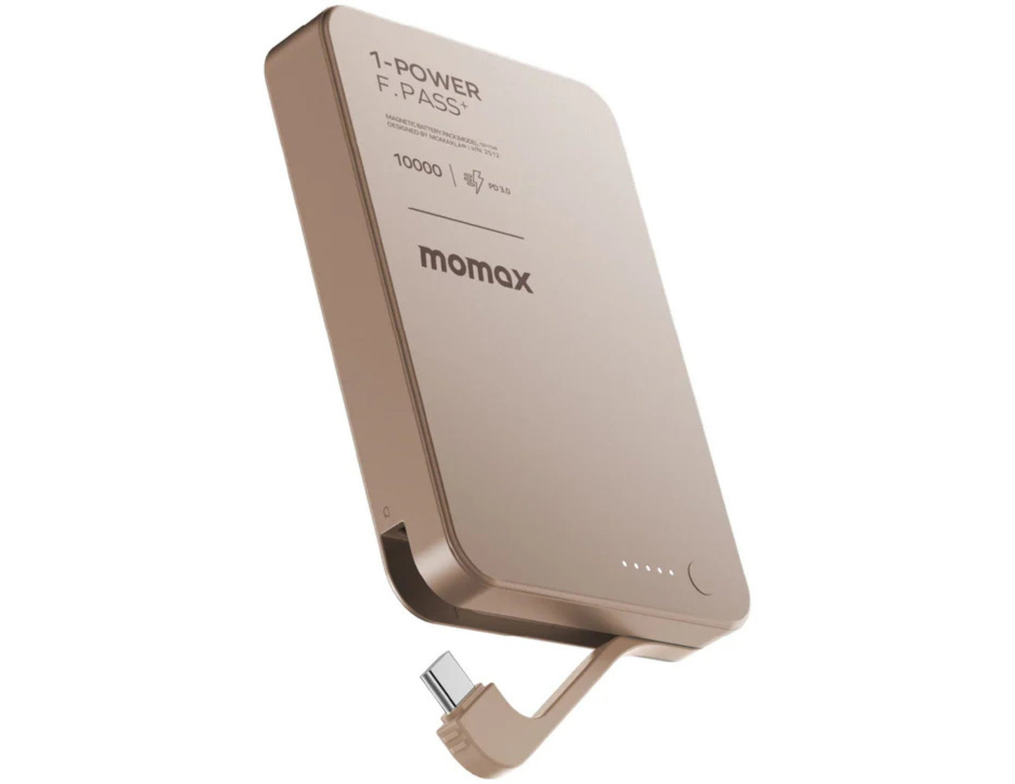 Momax F.Pass+ Magnetic Power Bank 10000mAh with USB-C Cable, 30W Fast Charging, Ultra-Compact