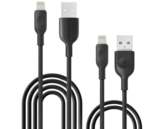 كابلات RAVPower RP-LC010 Lightning (عبوة من قطعتين) - كابلات شحن ومزامنة متينة بطول 3 أقدام + 6 أقدام