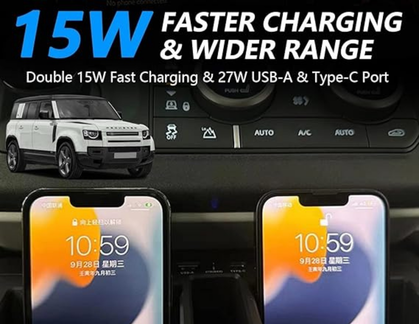 Dual Wireless Car Charger Dock for Land Rover Defender