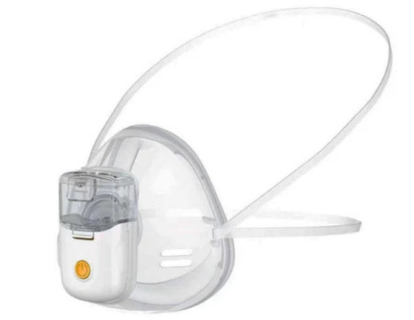White and clear medical mask with a strap on a white background