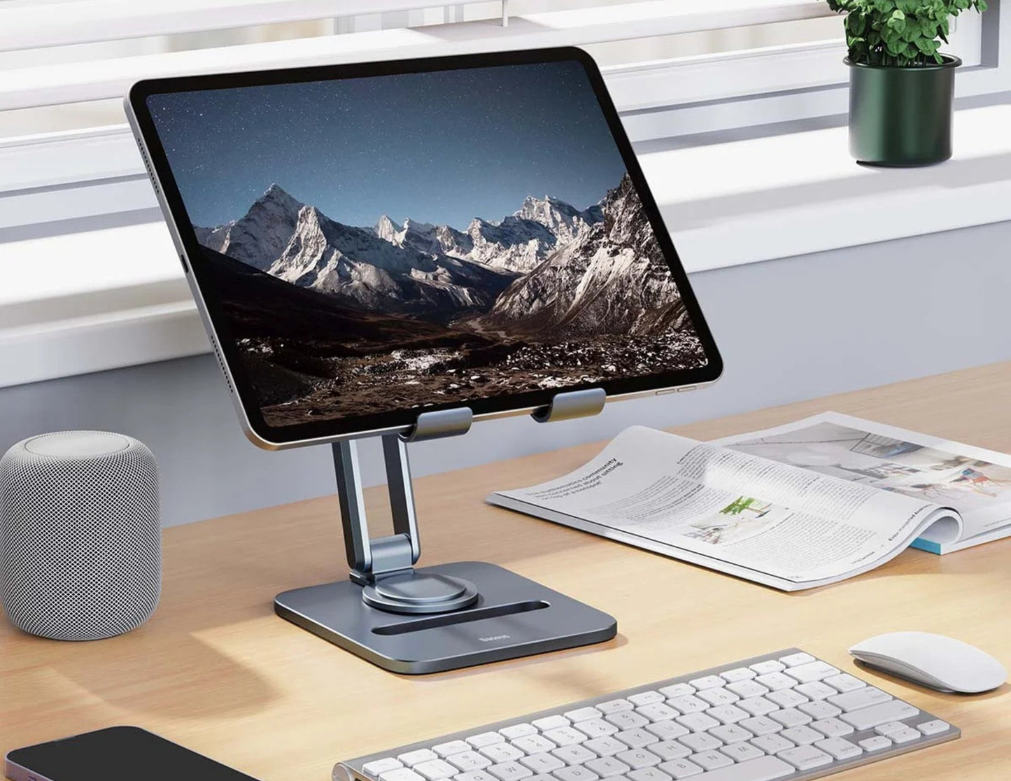 Baseus Desktop Biaxial Foldable Metal Tablet Stand (Rotatable Stand) B10431801811-00 – Grey