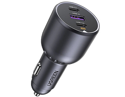 UGREEN 130W Car Charger EC705 - 2 USB-C + USB-A, PD 100W, QC 3.0 (Gray) on a white background