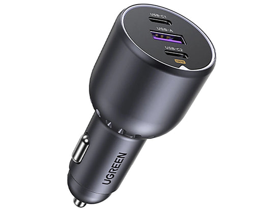 UGREEN 130W Car Charger EC705 - 2 USB-C + USB-A, PD 100W, QC 3.0 (Gray) on a white background