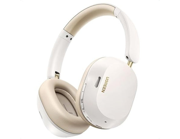 White and beige headphones with 'UGREEN' branding on a white background