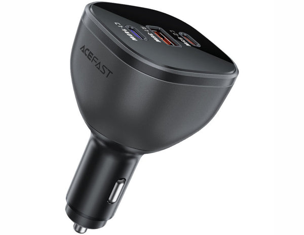 Black car charger with multiple ports on a white background, featuring the ACEFAST brand.