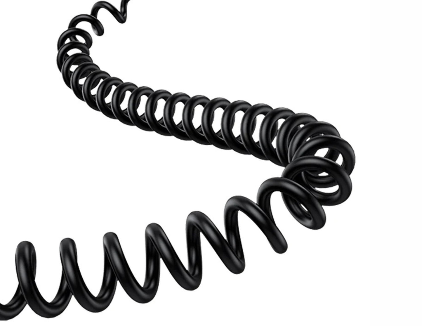 Black coiled cable on a white background