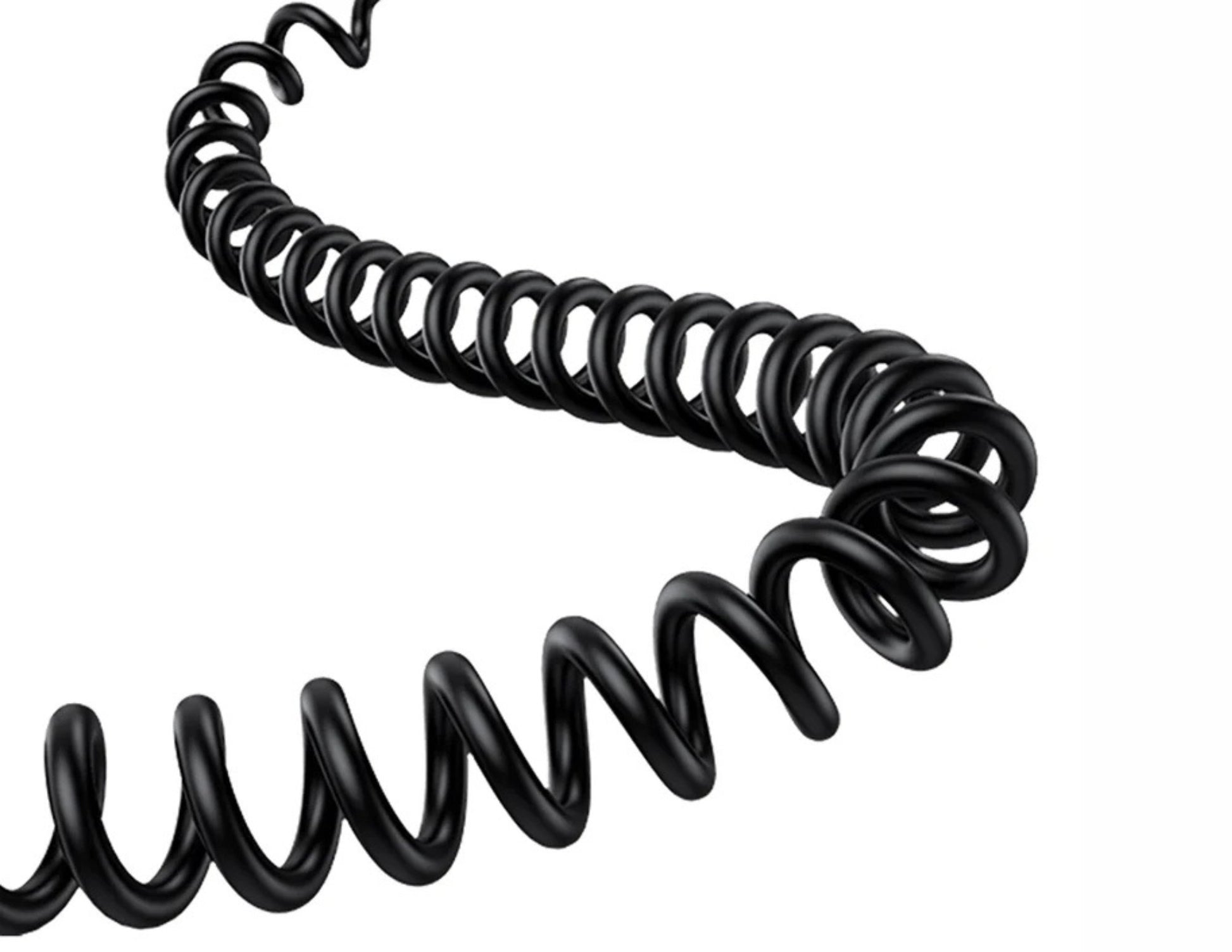 Black coiled cable on a white background