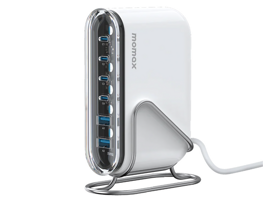 شاحن Momax 1-Charge Flow+ 6-Port GaN لسطح المكتب بقوة 120 وات ومنفذ USB-C وUSB-A