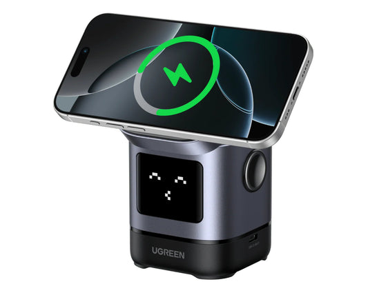 UGREEN Uno 2-in-1 Magnetic Wireless Charging Station – W709 holding a smartphone on a white background