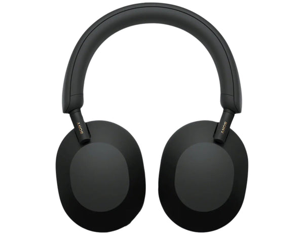 Black headphones on a white background